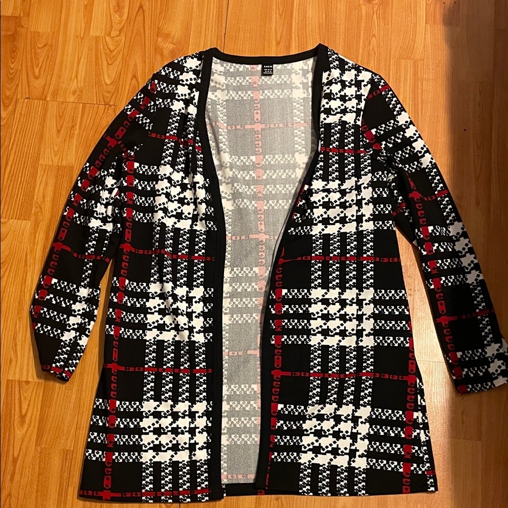 Plaid Open-Front Cardigan Sweater